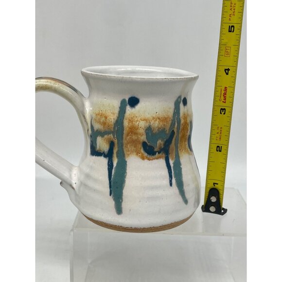 Brenner Tollivor Studio Pottery Mug With Abstract Blue & Brown Glaze Design - Picture 6 of 7